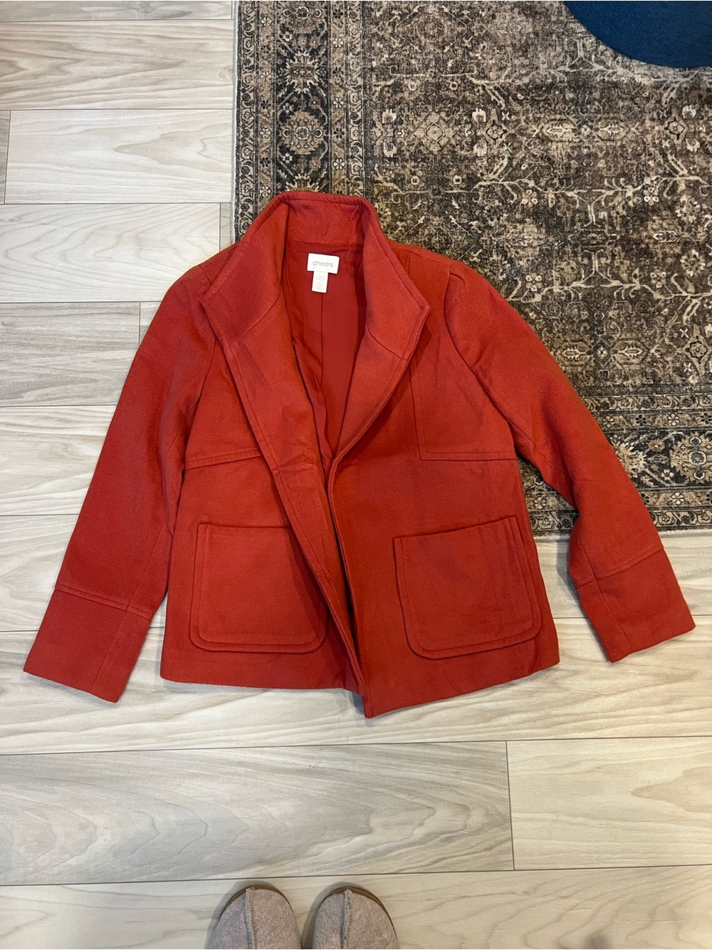 Chico's Rust-Red Wool Pea Coat